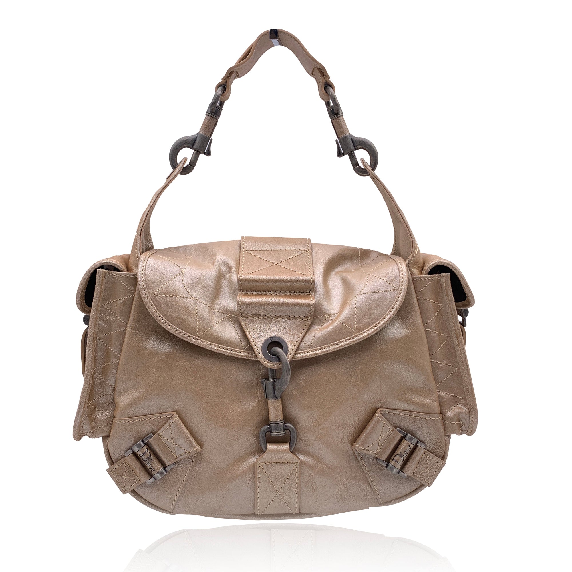 CHRISTIAN D1OR Beige Leather Rebelle Shoulder Bag Handbag