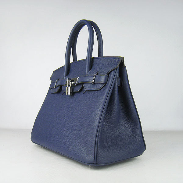 HMS Birkin 30cm Togo Leather Handbags Dark Blue Silver