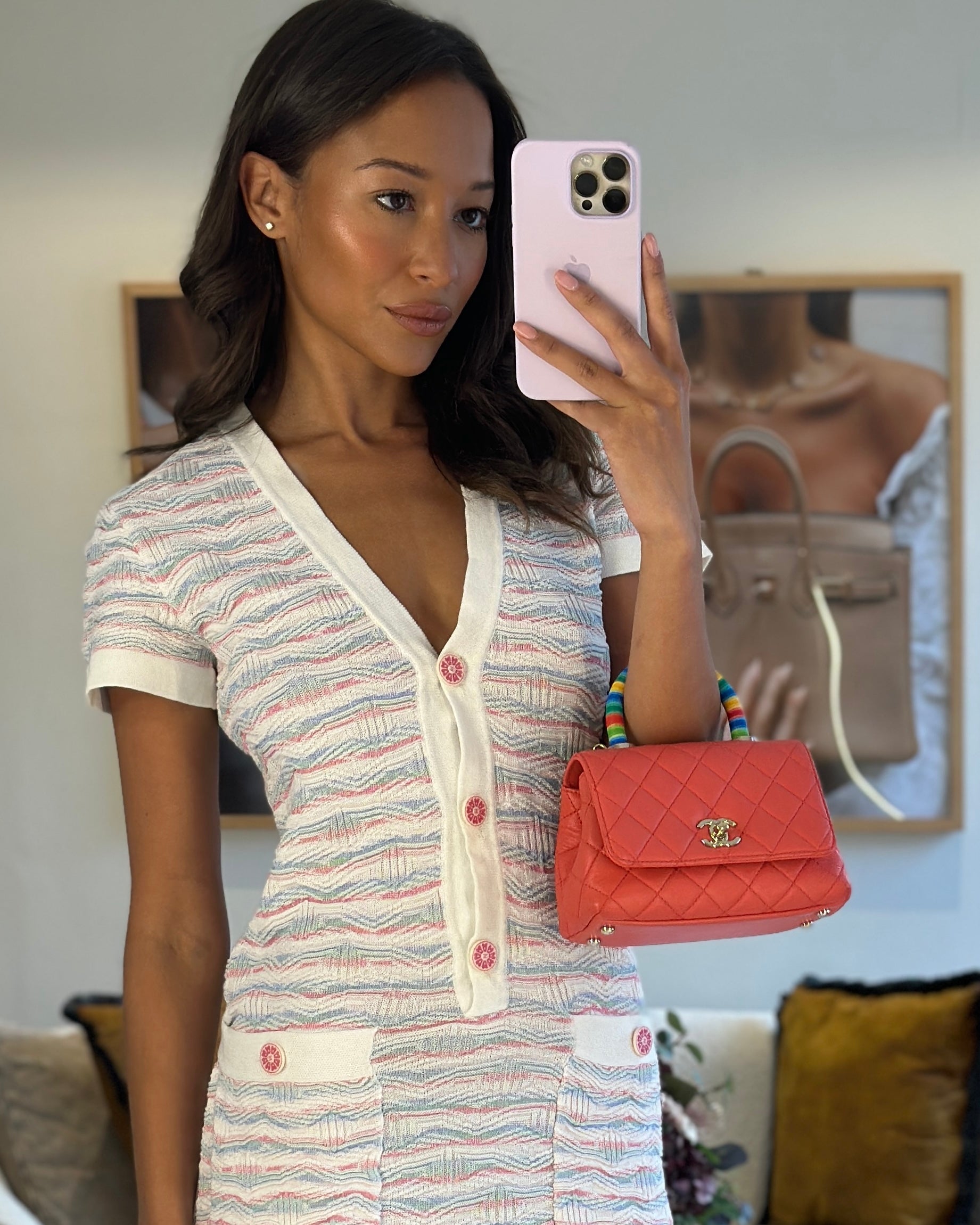 *RARE* CH Pink Extra Mini Coco Multi-Colour Handle Bag in Lambskin with Champagne Gold Hardware
