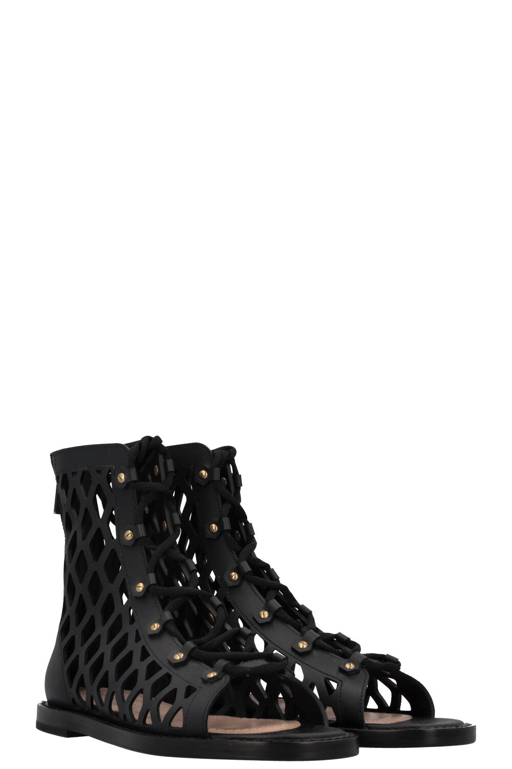 CHRISTIAN D1OR Cage Sandals Leather Black