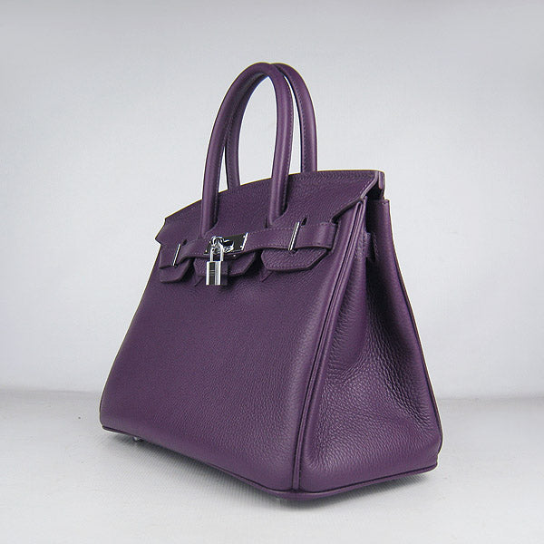 HMS Birkin 30cm Togo Leather Handbags Purple Silver