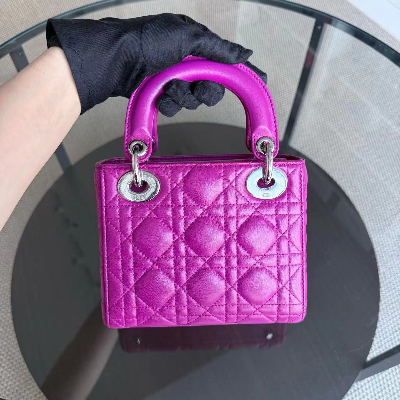 *Full Set Receipt* D1OR Lady Mini Cannage Lambskin Purple Violet Silver Hardware Adjustbale Strap