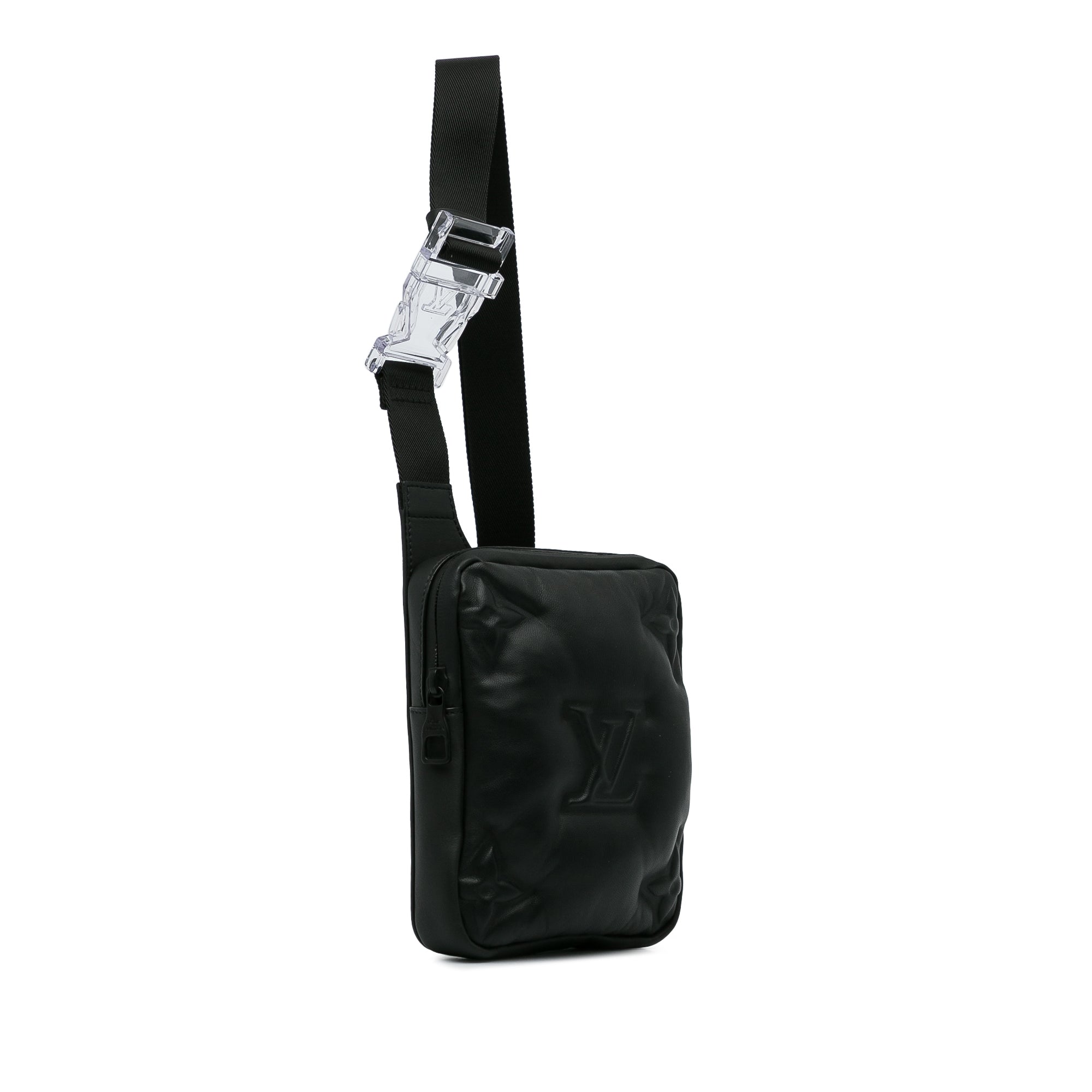 Black LV Monogram A4 Lambskin Puffer Asymmetrical Sling Bag