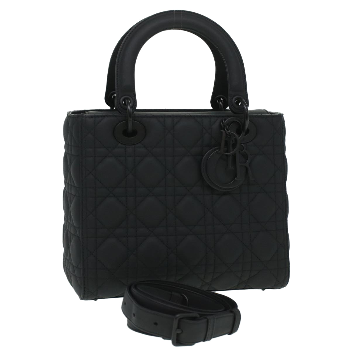 CHRISTIAN D1OR Canage Lady D1OR Hand Bag Calfskin Black M0566SLOI Auth 36776A
