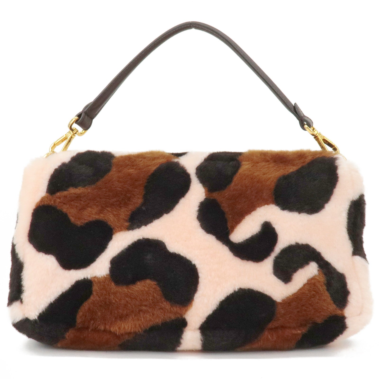 FNDI Fur Leather Baguette Large 2WAY Bag Animal Pattern 8BR771