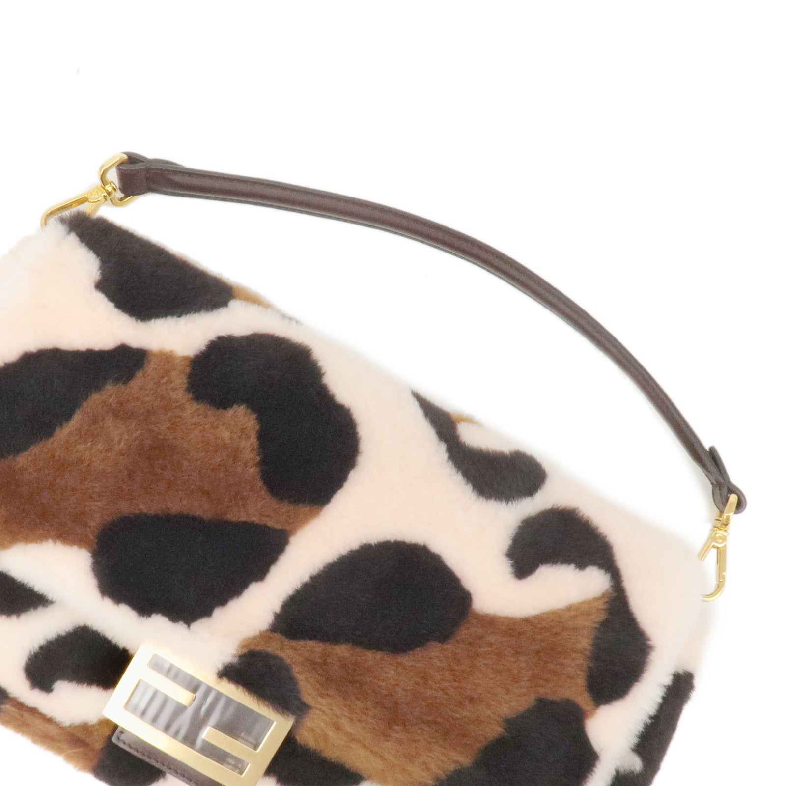 FNDI Fur Leather Baguette Large 2WAY Bag Animal Pattern 8BR771