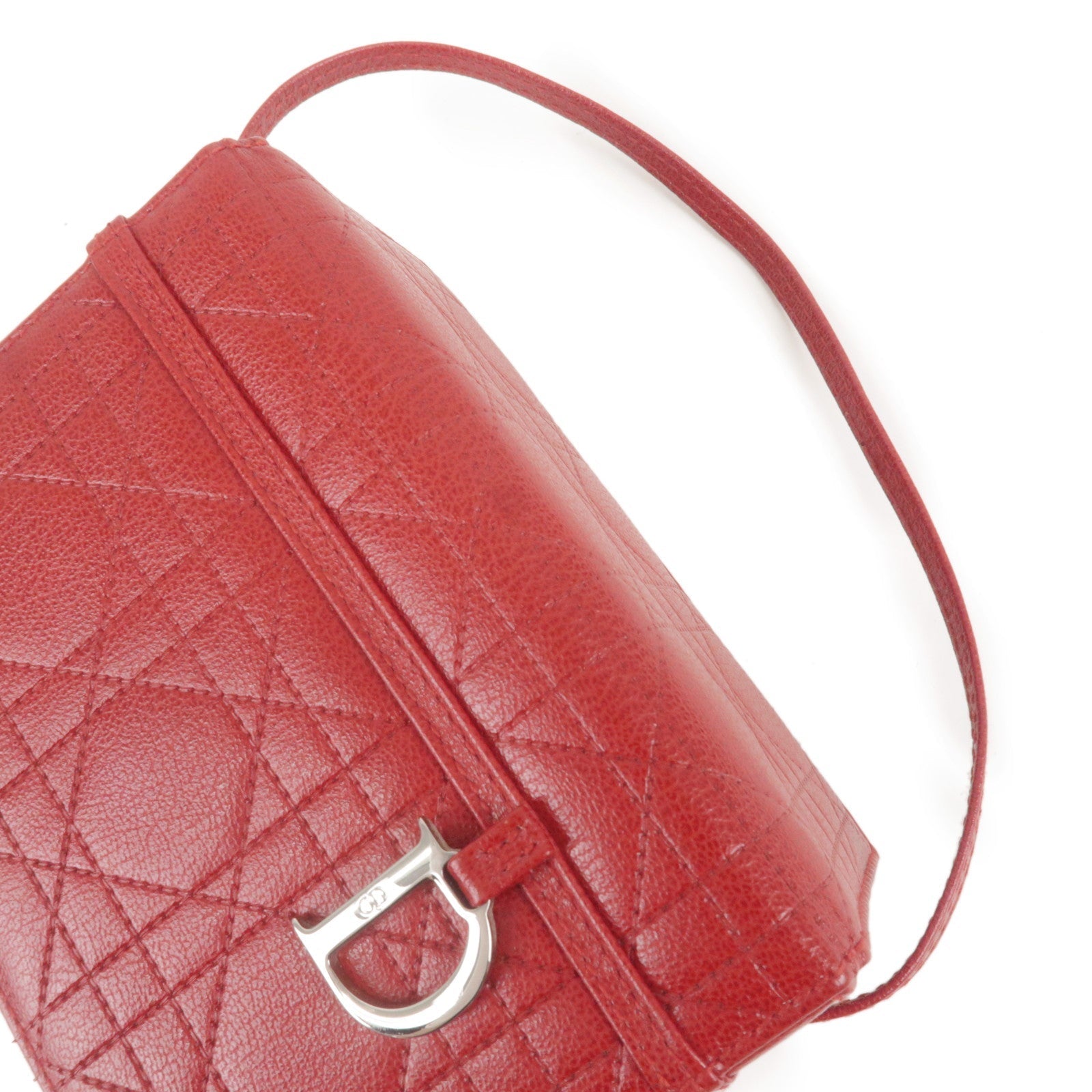 Christian D1OR Cannage Leather Vanity Bag Hand Bag Red