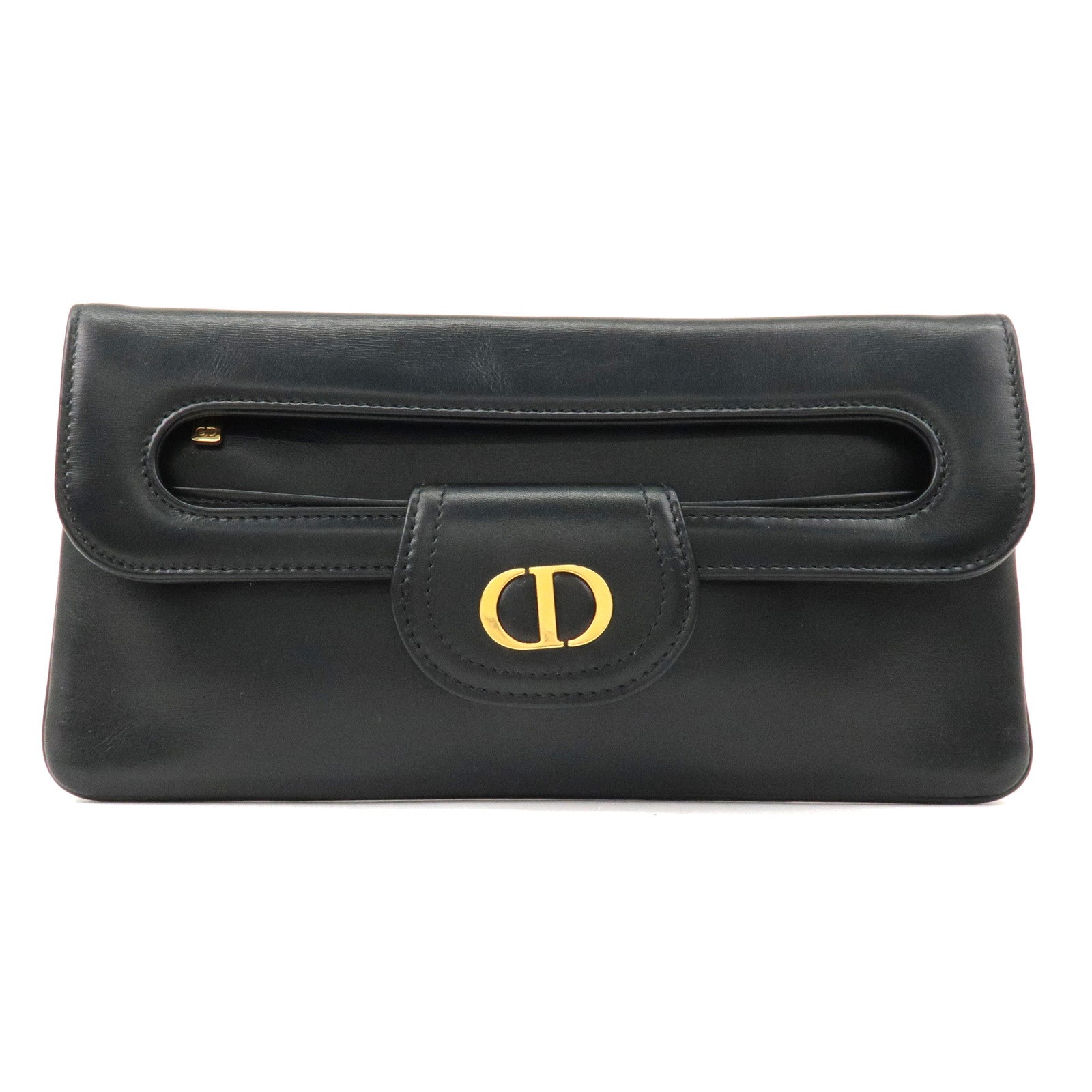 Christian D1OR Caro Leather 2Way Chain Shoulder Clutch Bag Black