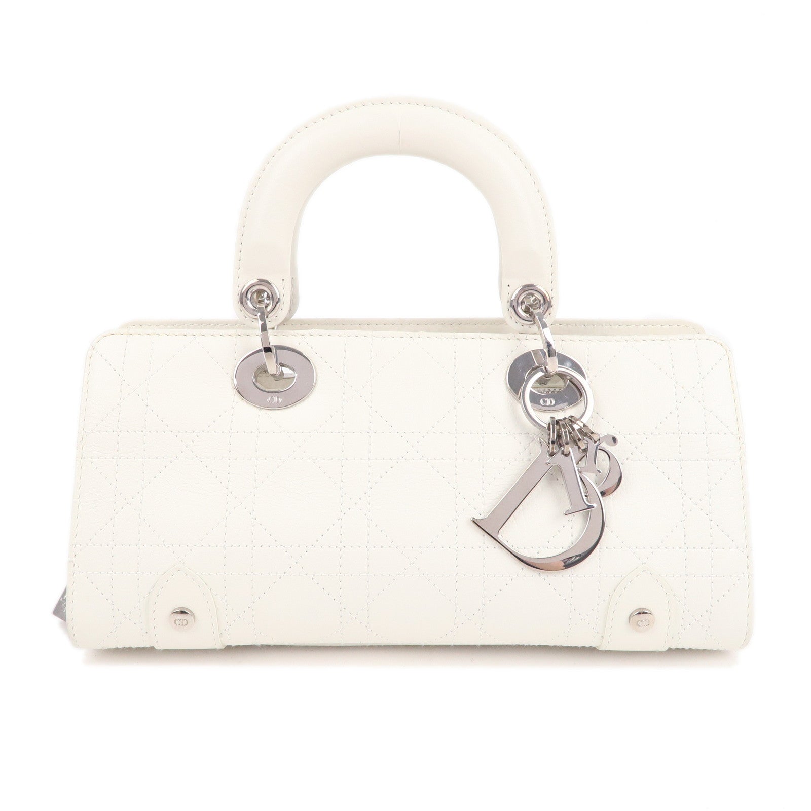 Christian D1OR Cannage Leather Hand Bag Small Bag White