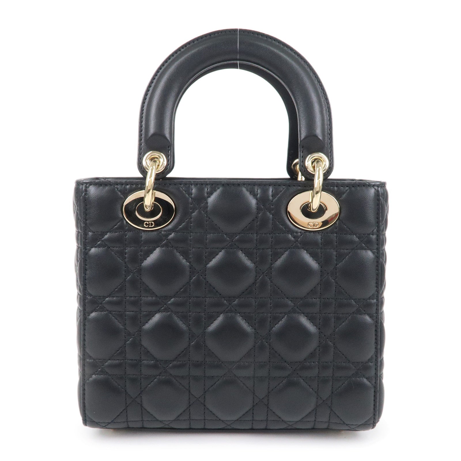 Christian D1OR Cannage Lady D1OR Leather 2way Hand Bag Black