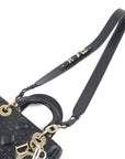 Christian D1OR Cannage Lady D1OR Leather 2way Hand Bag Black