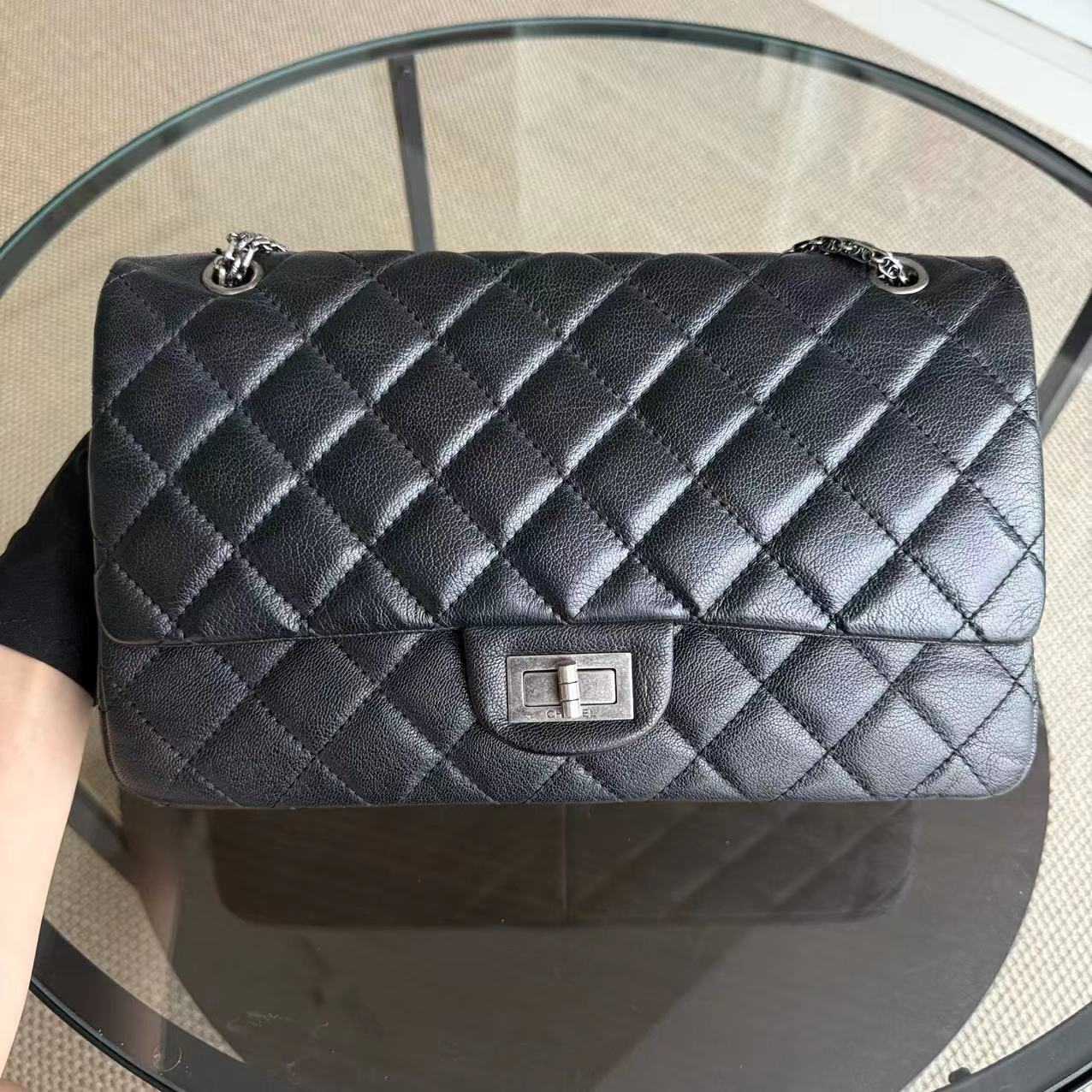 *Rare Caviar* CH 2.55 Reissue 227 - Caviar Large Quilted Ruthenium Silver Hardware Series 13