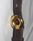 Early, vintage, GCCI, brown whip-stitched, leather belt with a round, gold & enamel buckle