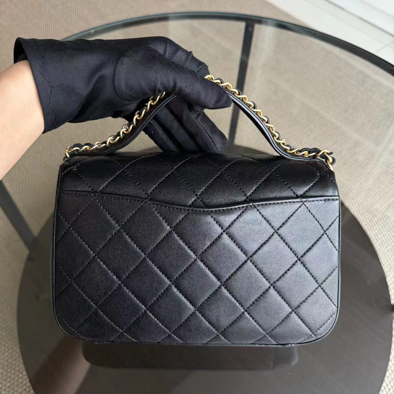 *Full Set, Receipt* CH Small 23CM Chain Infinity Top Handle Quilted Calfskin Black Golden Hardware Series 28 Shoulder Bag