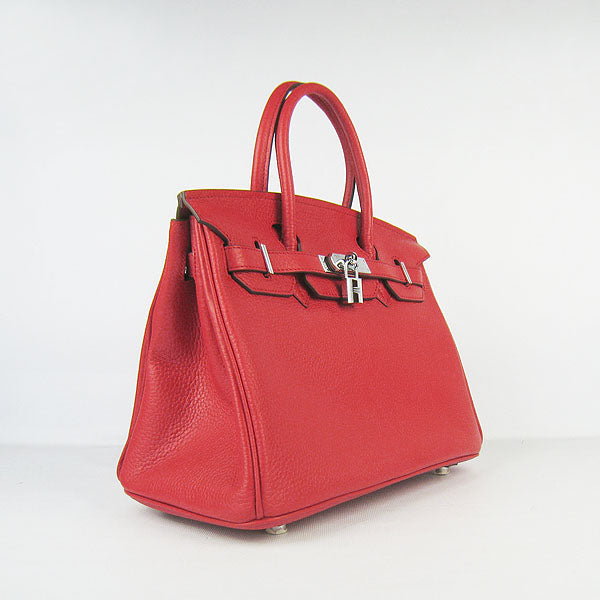 HMS Birkin 30cm Togo Leather Handbags Red Silver