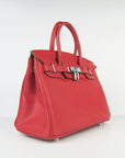 HMS Birkin 30cm Togo Leather Handbags Red Silver