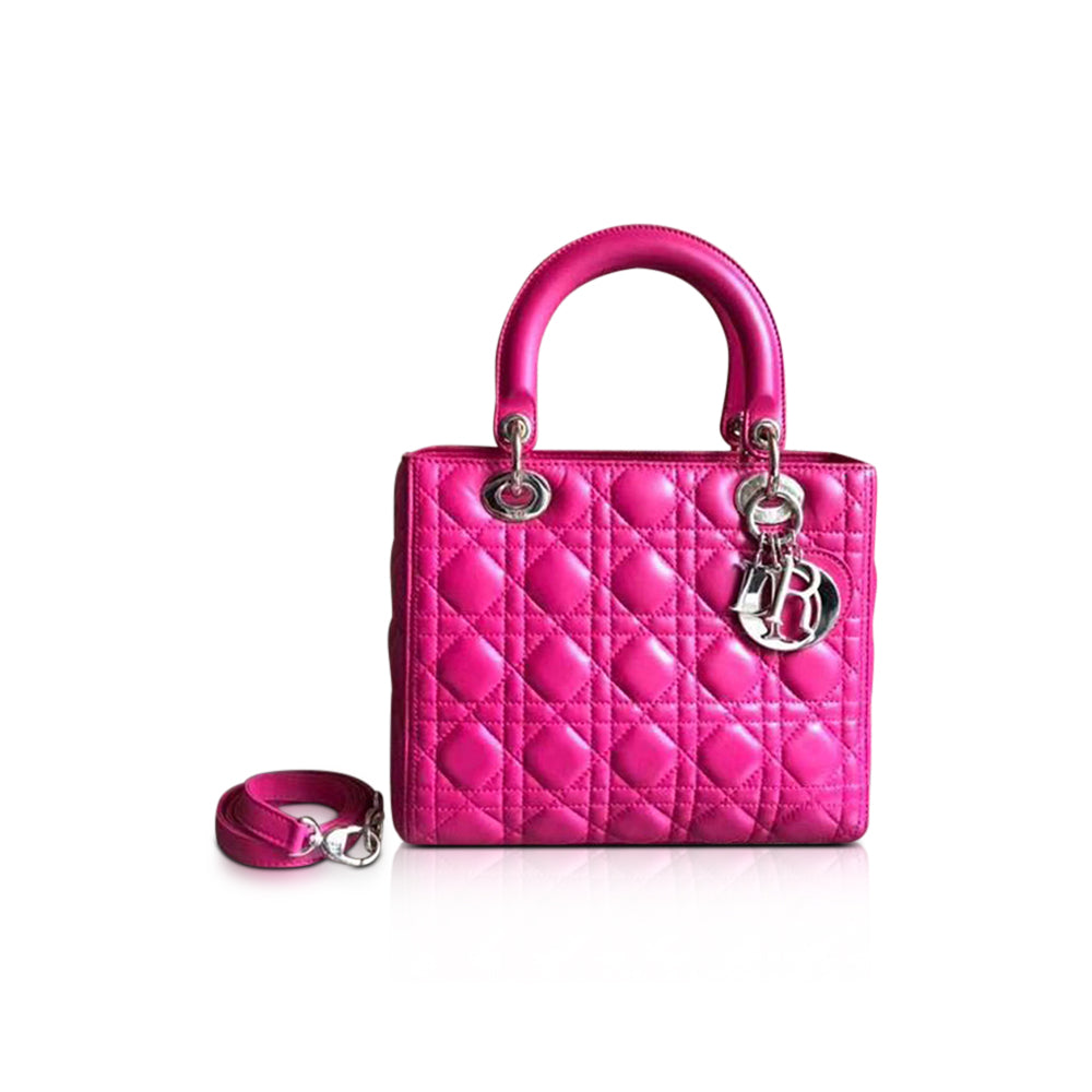 Cannage Lambskin Lady D1OR Medium Bag in Magenta Pink