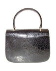 Giorgio GCCI, Bamboo 1947 style, dark navy crocodile leather, top handle purse with sterling hardware, a boxy, structured shape, & an envelope style top