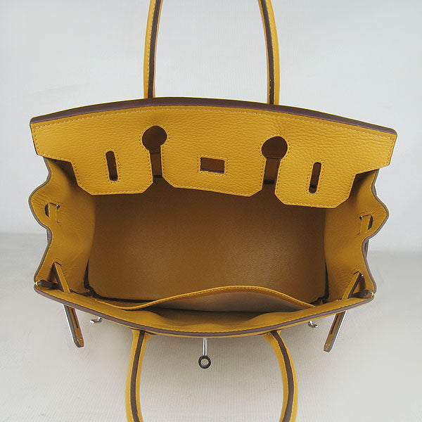 HMS Birkin 30cm Togo Leather Handbags Yellow Silver