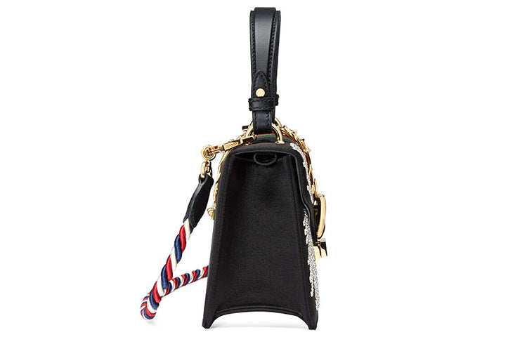 (WMNS) GCCI Sylvie Gold Buckle Stripe Webbing Mini Black Handbag 470270-9AAQG-8720
