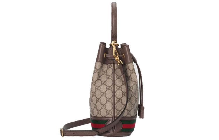 (WMNS) GCCI Ophidia Logo Stripe Webbing Canvas Drawstring handbag Small / Brown Classic 550621-96I3B-8745