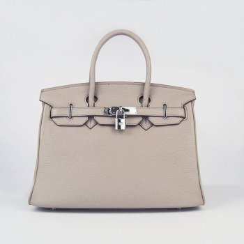 HMS Birkin 30cm Togo Leather Handbags Grey Silver