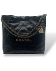22 Small Shiny Calfskin Bucket Bag Black CH