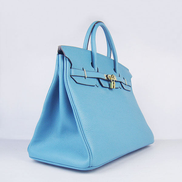 HMS Birkin 35cm Togo Leather Handbags 6099 Light Blue Golden
