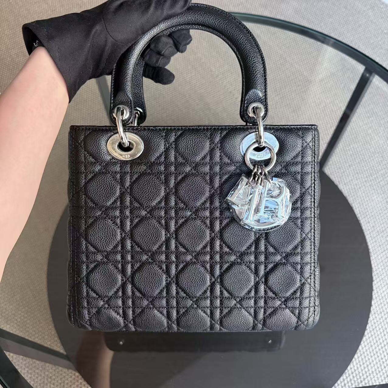 *Rare Caviar* D1OR Lady Medium - Grained Calfskin Cannage Black Silver Hardware