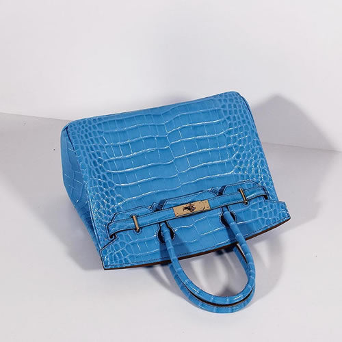 HMS Birkin 30cm Crocodile Leather Bag With Strap Blue Gold