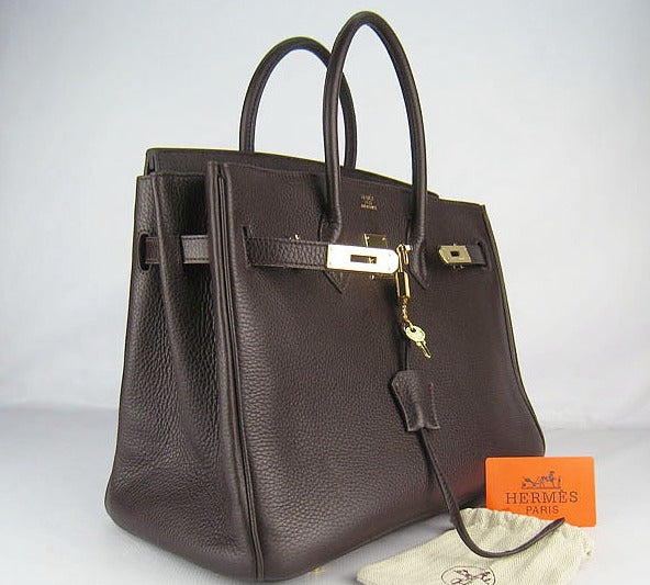 HMS Birkin 35cm Togo Leather Handbags Dark Coffee Golden