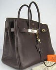 HMS Birkin 35cm Togo Leather Handbags Dark Coffee Golden