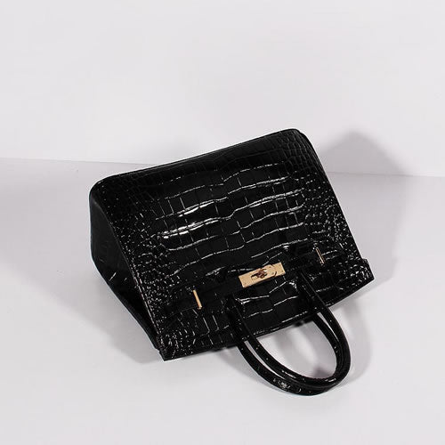 HMS Birkin 30cm Crocodile Leather Bag With Strap Black Gold