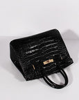 HMS Birkin 30cm Crocodile Leather Bag With Strap Black Gold