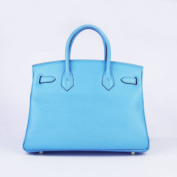 HMS Birkin 30cm Togo Leather Handbags Light Blue Golden
