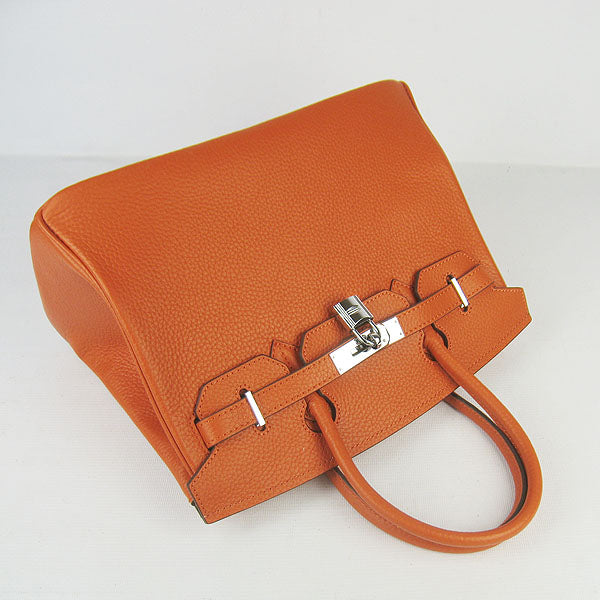 HMS Birkin 30cm Togo Leather Handbags Orange Silver