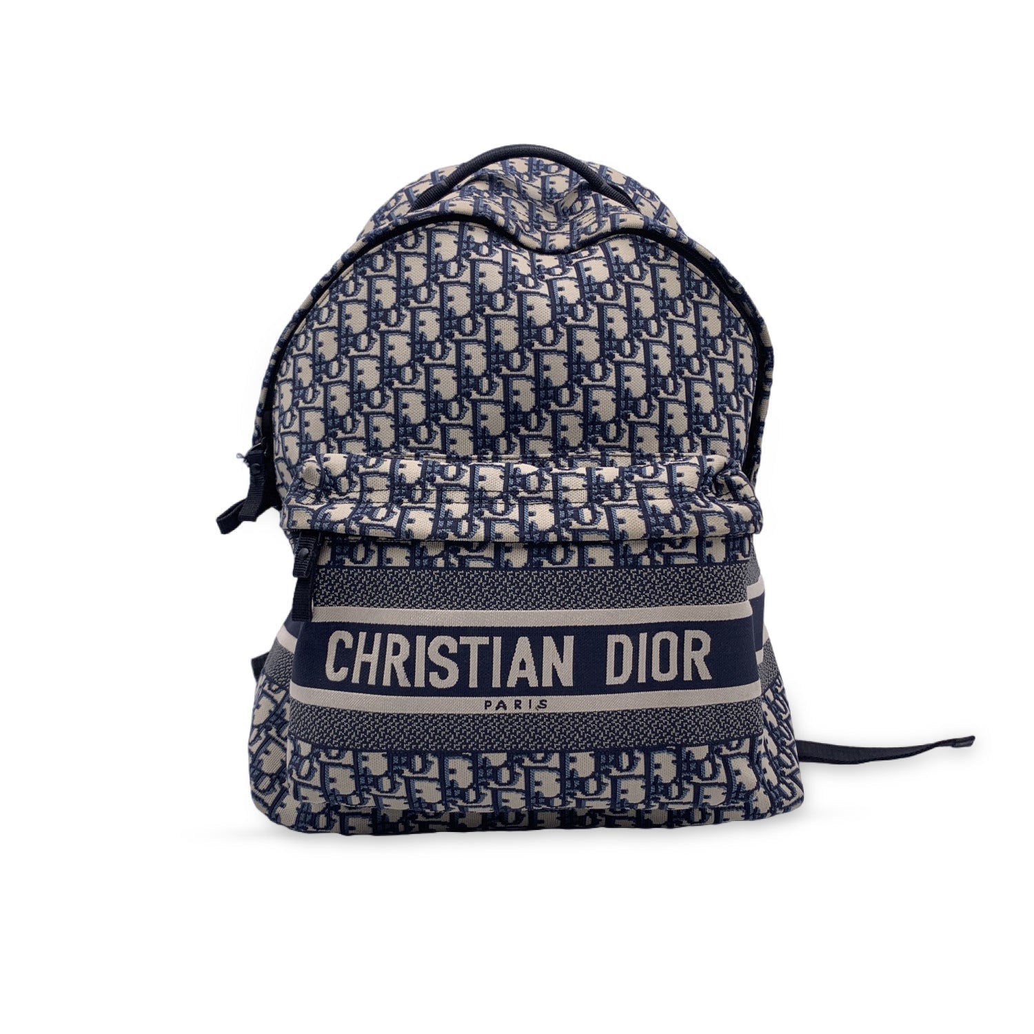 CHRISTIAN D1OR Blue Oblique Jacquard Canvas D1OR Travel Backpack Bag