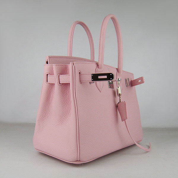 HMS Birkin 30cm Togo Leather Handbags Pink Silver