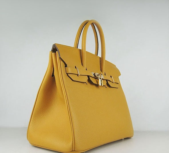 HMS Birkin 35cm Togo Leather Handbags Yellow Golden
