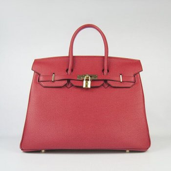 HMS Birkin 35cm Togo Leather Handbags Red Golden
