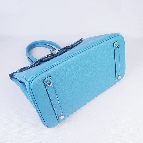 HMS Birkin 30cm Togo Leather Handbags Light Blue Silver