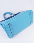 HMS Birkin 30cm Togo Leather Handbags Light Blue Silver