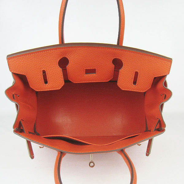 HMS Birkin 30cm Togo Leather Handbags Orange Golden
