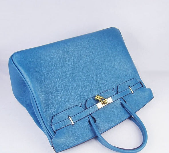 HMS Birkin 35cm Togo Leather Handbags 6099 Blue Golden