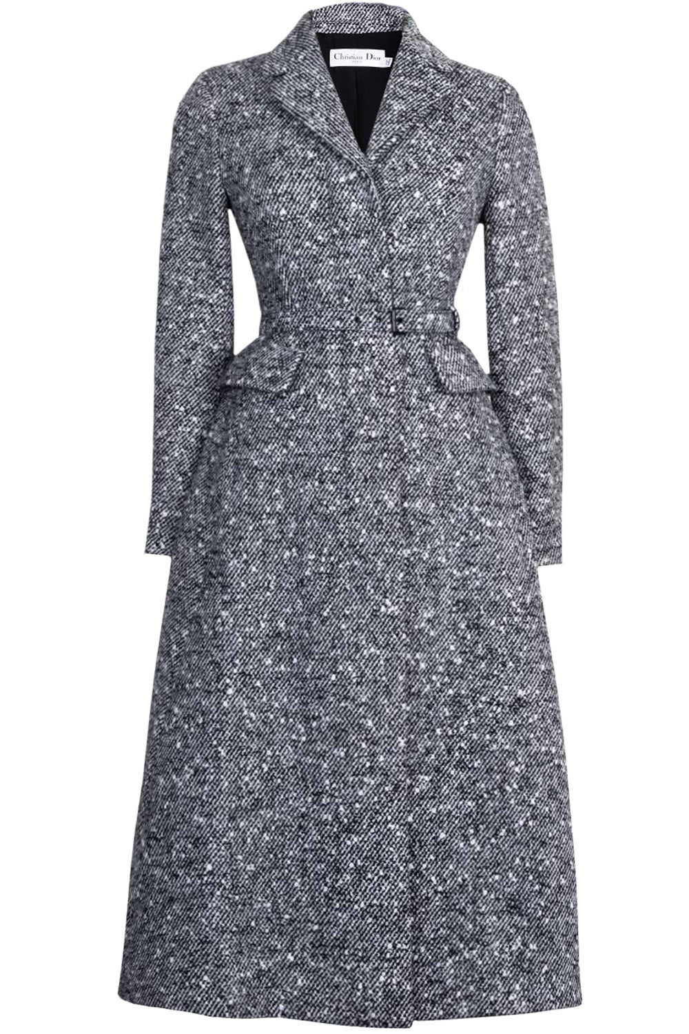 CHRISTIAN D1OR Belted A Line Coat Black White