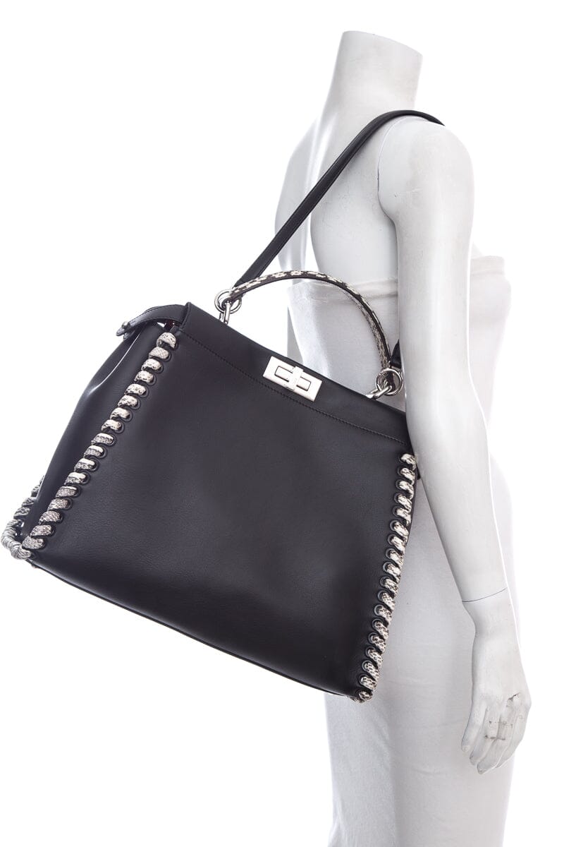 FNDI Black &amp; Snakeskin Large Peak-A-Boo Handbag