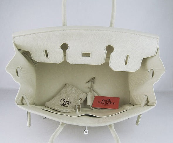 HMS Birkin 35cm Togo Leather Handbags Beige Silver