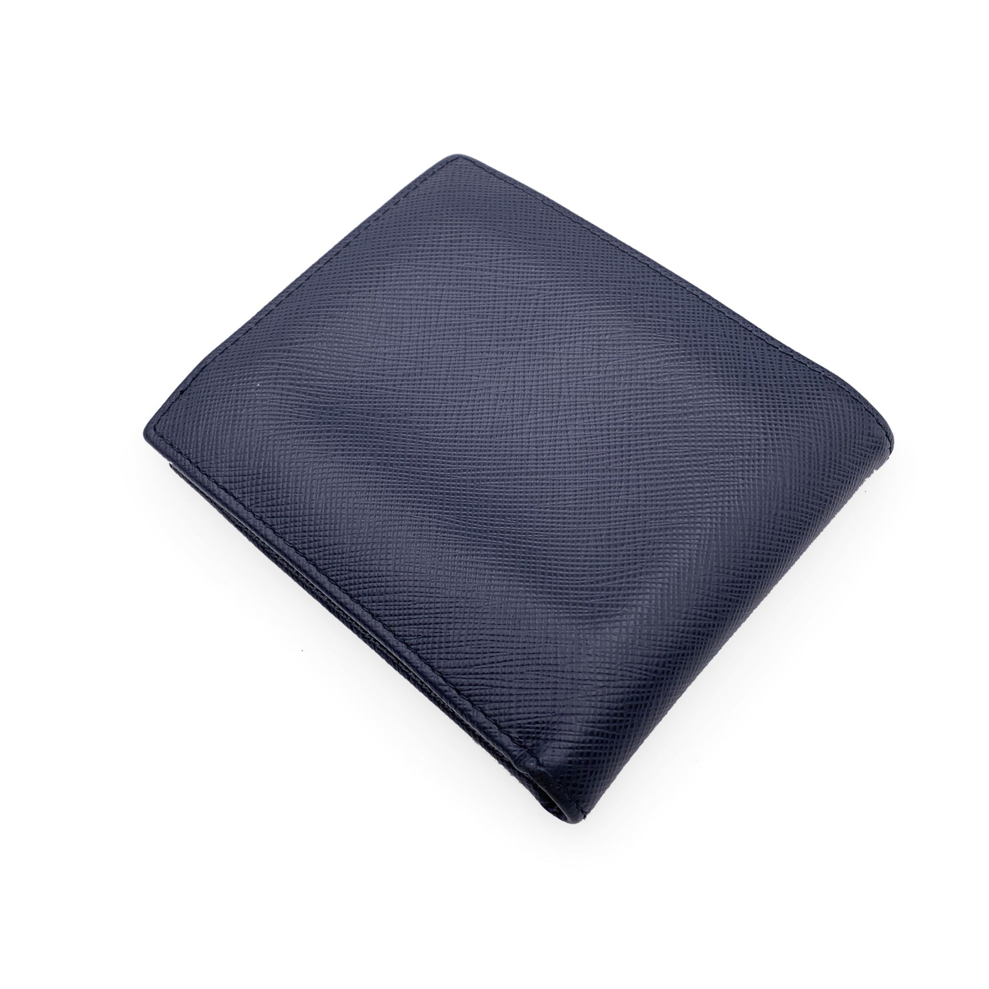 PRD Blue Saffiano Leather Bifold Wallet Coin Purse