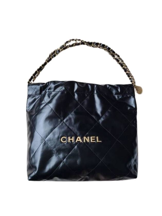 22 Small Shiny Calfskin Bucket Bag Black CH