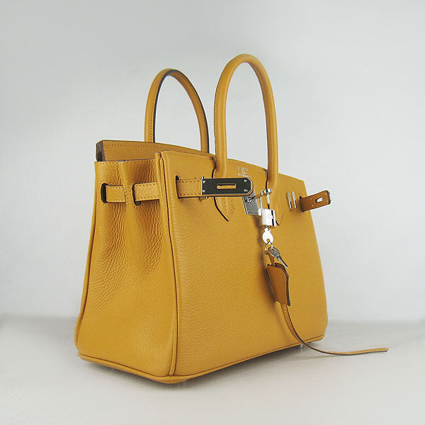 HMS Birkin 30cm Togo Leather Handbags Yellow Silver